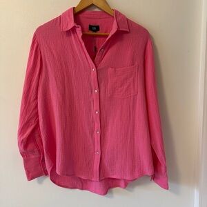 NWT Line Zosia Hot Pink Button-Down Cotton Gauze Shirt | Size XS